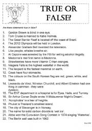 English Worksheet: True or False