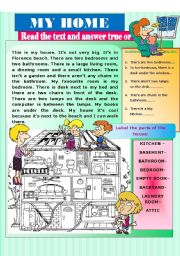 English Worksheet: PARTS OF THE HOUSE. There is /are - Prepositions of place. 