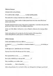 English Worksheet: debate summary language