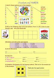 English Worksheet: NUMBERS AND MATHS