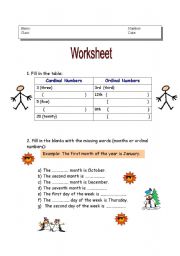 English Worksheet: numbers and months