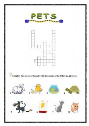 English Worksheet: Pets Crossword Puzzle