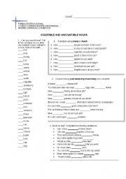 English Worksheet: Countable or Uncountable?
