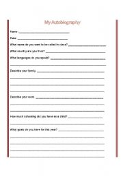 English worksheet: my autobiography