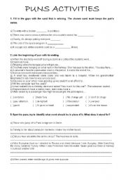 English Worksheet: Puns Activities - Worksheet