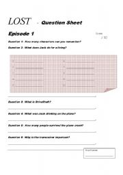 English worksheet: Lost - Episode 1 - Question Sheet