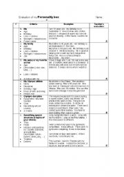 English Worksheet: Personality box - Oral presentation project