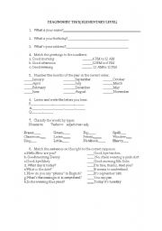 English Worksheet: DIAGNOSTIC TEST  (BASIC LEVEL)