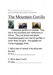 English Worksheet: Endangered Species Easy Reading Comprehension Sheet