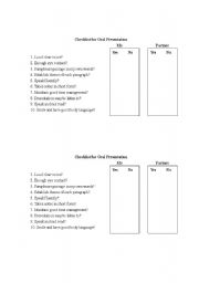 English worksheet: Oral presentation checklist