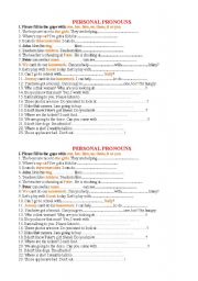 English Worksheet: Personal Pronouns