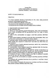 English worksheet: lesson plan for intro students