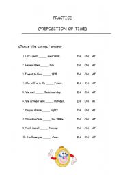 English worksheet: preposition of time