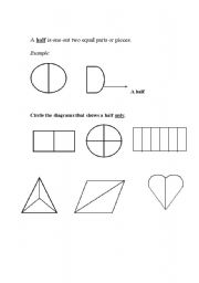 English worksheet: Fractions- A HALF