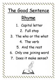 English Worksheet: The Good Sentence Rhyme