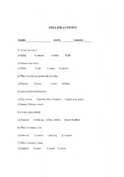 English worksheet: activities