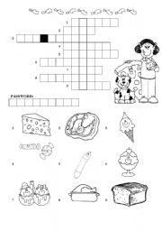 English Worksheet: food- crossword