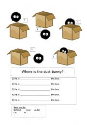English Worksheet: Prepositions, where is the dust bunny?
