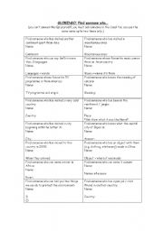 English Worksheet: Geographical Find Someone Who...
