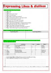 English Worksheet: expressing likes & dislikes