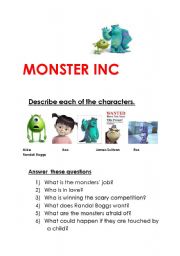 English Worksheet: MONSTER INC