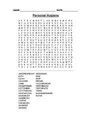 Personal Hygiene Wordsearch