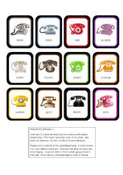 English Worksheet: Colours with Telephones Memory Cards (12 Cards)