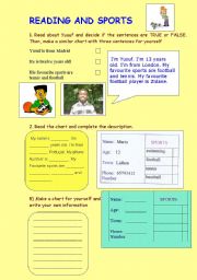 English Worksheet: READING AND SPORTS