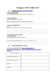 English Worksheet: A web quest on new York City