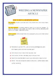 English Worksheet: writing a newspaper article