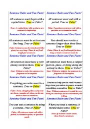 English Worksheet:  Sentence Rules and Fun Fact Cards