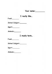 English worksheet: Likes/Dislikes