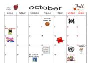 English Worksheet: OCTOBER: Special days 2 pages