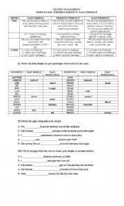 PAST TENSES THEORY AND EXERCISES WORKSHEET
