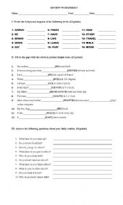 English Worksheet: SIMPLE PRESENT WORKSHEET