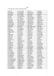 English Worksheet: Common prefixes (-in)