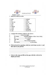 English worksheet: Song: how could an angel break my heart - past simple