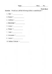 English worksheet: Job Exercise