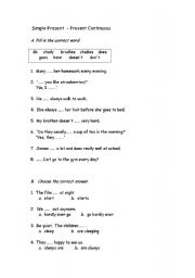 English worksheet: present simple - continuous exercises