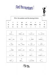 English worksheet: Find the numbers
