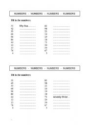 English Worksheet: Numbers 1 -100