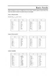 English worksheet: Basic foods