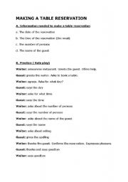 English Worksheet: Making a table reservation (role play)