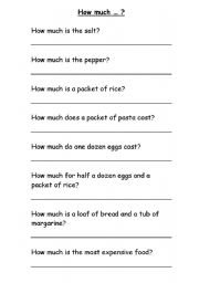 English Worksheet: Supermarket shopping: how much?