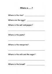 English Worksheet: Supermarket shopping: where is ...?