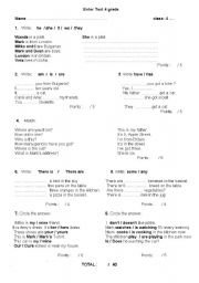 English worksheet: Enter test 4 grade