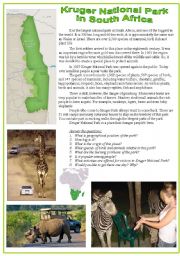 English Worksheet: Kruger National Park in Africa