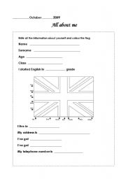 English Worksheet: All about me 