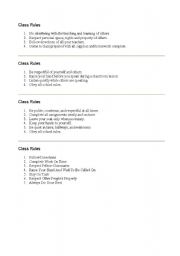 English worksheet: Class Rules, Vocabutary
