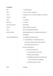 English worksheet: Listening Lesson Plan
